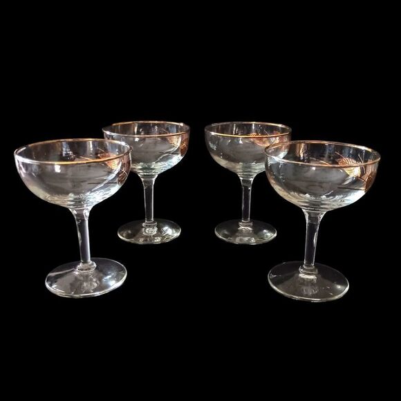 4 Libbey Gold Maple Leaf Champagne Glasses Cordial Wine Martini MAD MEN MCM - Picture 11 of 16